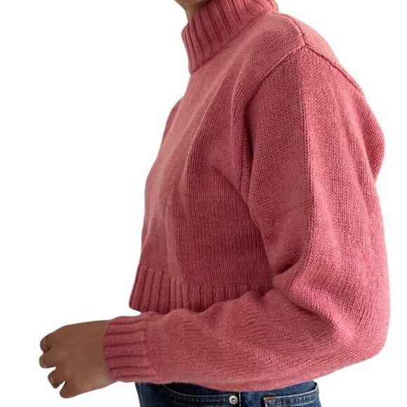 Wilfred Free Aritzia Womens Pink Cropped 100% Wool Mock Neck Sweater Sz M - Picture 4 of 7